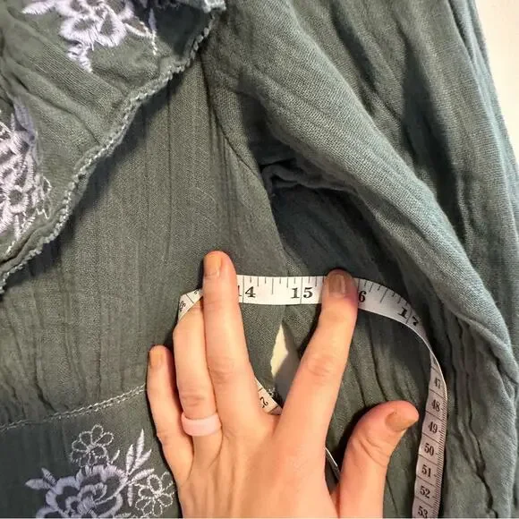 Free People Green Blue Cotton Gauze Floral Embroidered Maxi Dress Small - Picture 7 of 13